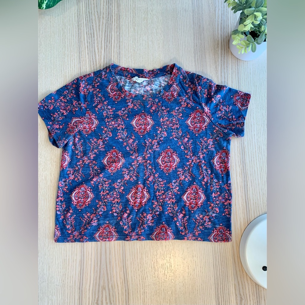 Blue and Red Crop Top T-shirt